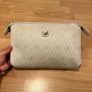 AUTHENTIC Christian Dior Vintage Honeycomb Monogram Zipper Clutch